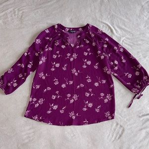 Purple Top Blouse White Floral Print - 41 Hawthorn - Women’s S